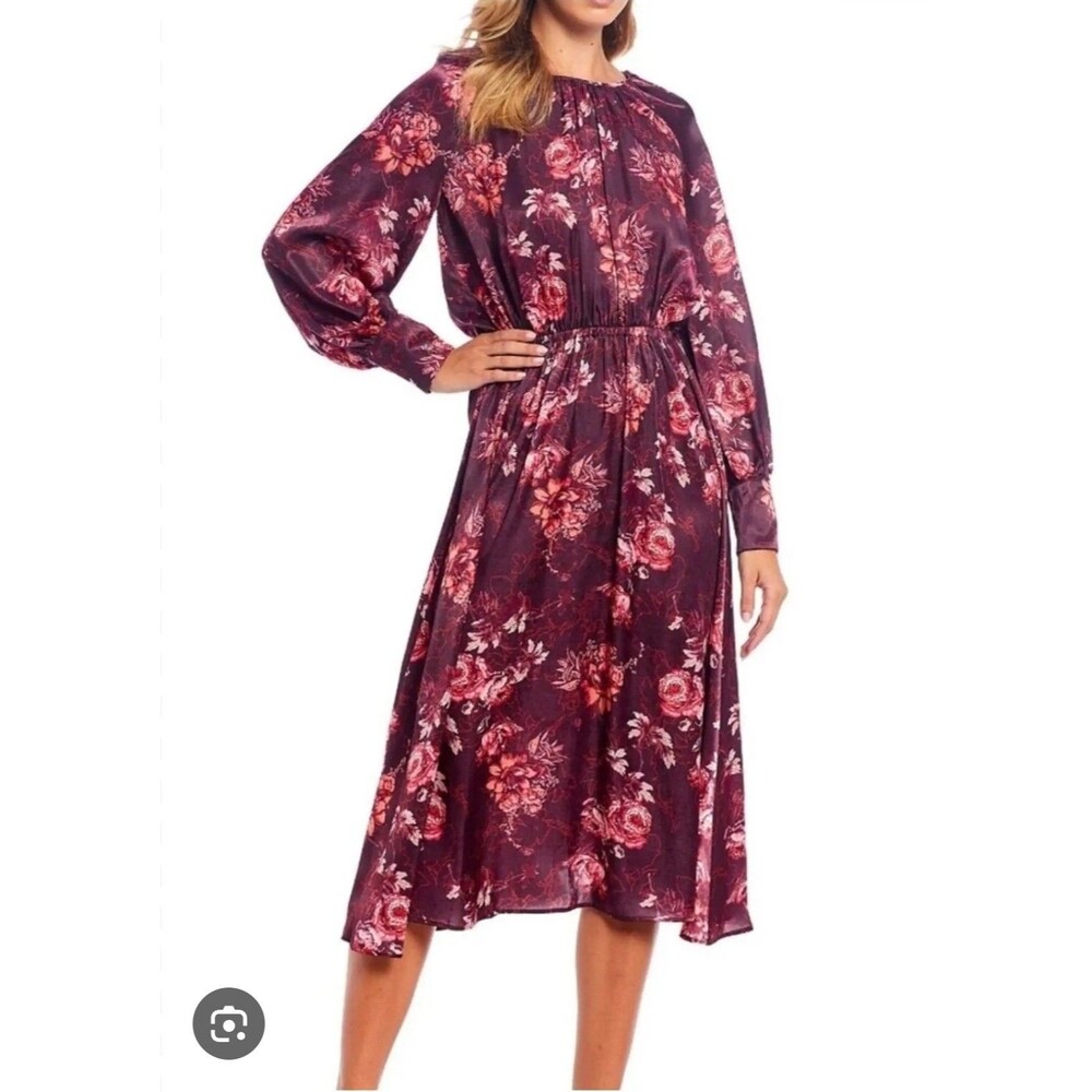 Alex Marie Maxi Dress Womens 16 Purple Satin Dark Moody Floral Modest Boho